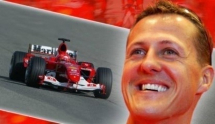 Michael Schumacher se svou formulí 1 značky Ferrari