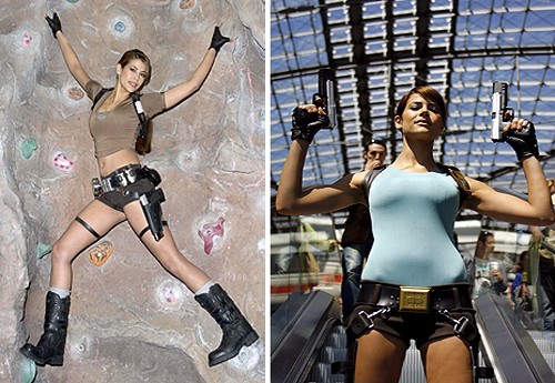 Fotografie ženy se zbrojním pasem vlevo bez a vpravo se střelnou zbraní v ruce
